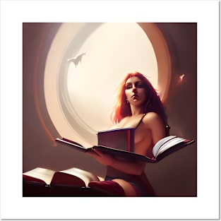 Christina Model as a sorceress, reading in her study Posters and Art